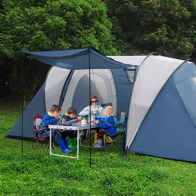 2 Room Family Camping Tent with Porch, Weatherproof Camping Shelter with Rainfly, 2-4 Person Easy Set Up Dome Tent for Outdoor, Picnic, Hiking