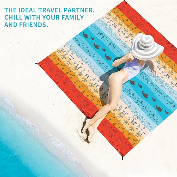 BYDOLL Beach Blanket Waterproof Sandproof 78''×81'' Suits1-4 Adults Compact Lightweight Oversized Sand-Free Blanket Large Picnic Mat for Beach Travel Camping Hiking