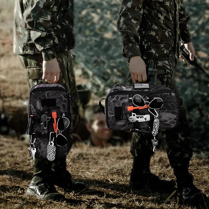 bvya Tactical Camping Storage Bag 11 Liters Outdoor Utility Tote Bag Camping Cookware Organizer Trunk Organizer with Flag Patch