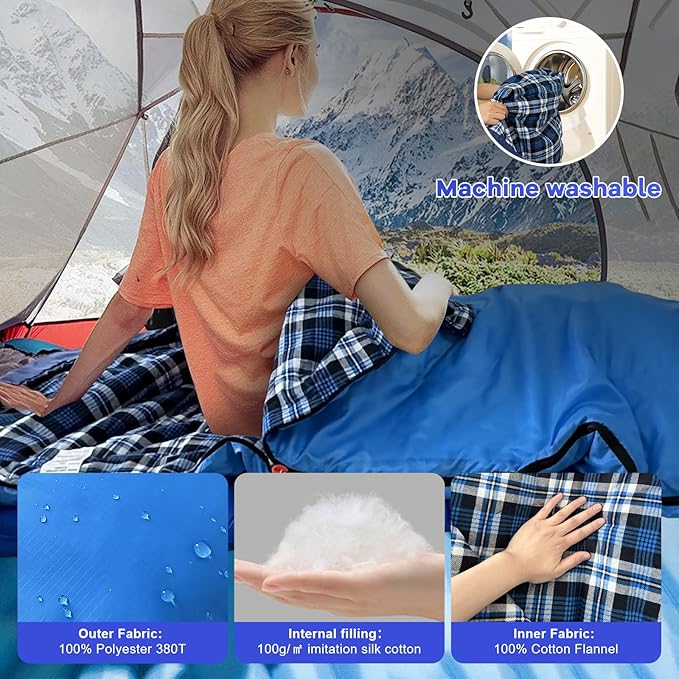 Backpacking Flannel Sleeping Bag Lightweight for Adults Hiking Ultralight Compact Sleeping Bag Portable Warm Weather Summer with Compression Sack