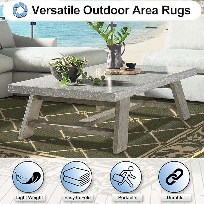 OutdoorLines Indoor Outdoor Rugs for Patio 5x8 ft - Reversible Outside Carpet, Stain & UV Resistant Portable RV Mat, Plastic Straw Rug for Camping, Pool Deck, Porch Rhombus Deep Lichen Green & Vanilla