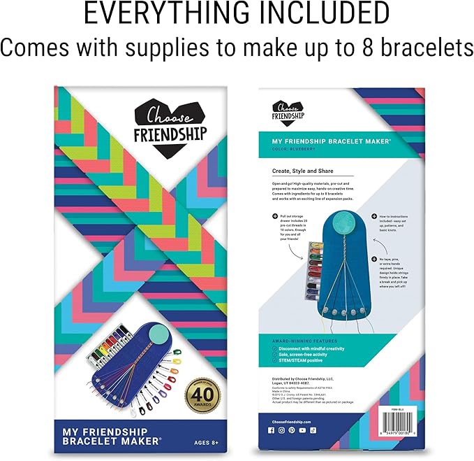 Choose Friendship, My Friendship Bracelet Maker®, an American Original | 20 Pre-Cut Threads - Makes Up to 8 Bracelets | Craft Kit, Kids Jewelry-Making Kit, Gifts for Girls 8-12