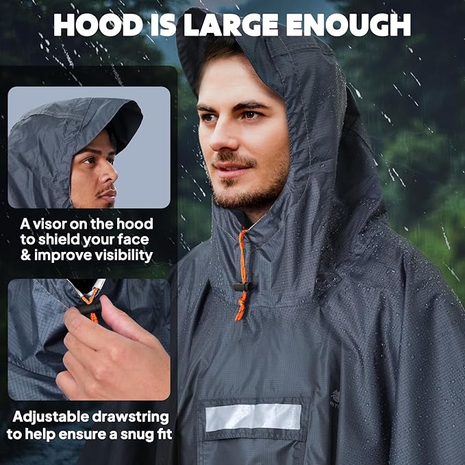 ANYOO Hooded Rain Poncho for Adults Waterproof Lightweight Rain Coat for Men Women Reusable Rain Jacket for Emergency Outdoor