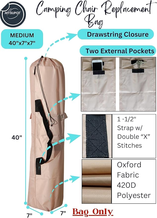 Replacement Bag for Folding Camping Chair, Portable Camp Chair, Hammock, Yoga Mat, Umbrella, Tents, Tripods, Fishing Poles - 420D Oxford Polyester Fabric