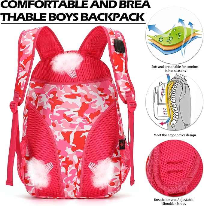 4land Camo Backpack for Boys,Army Boys Backpacks for Elementary Middle School Military,Camouflage Bookbag 40L