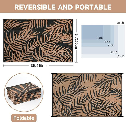 Outdoor Rugs Patio Camping Waterproof - 5x8 Plastic Straw Patio Rug Portable for Campers, Outside RVs Mat, Outdoor Area Carpet for Patios Clearance, Backyard Porch, Balcony, Picnic