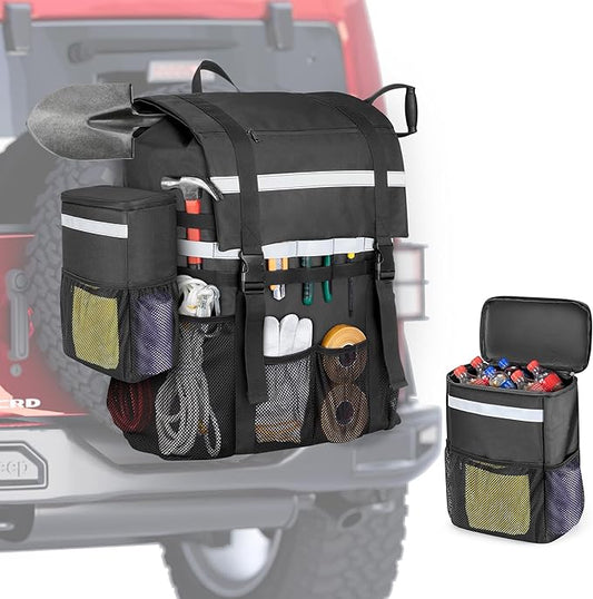 Spare Tire Trash Bag with a Car Trash Can, Tailgate Trash Bag for Truck, SUV or Car, Fits Tire up to 40”, Black