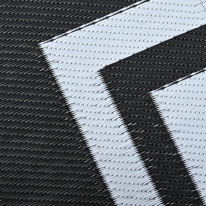 RURALITY Outdoor Rugs 5x8 Waterproof for Patios Clearance,Plastic Straw Mats for Backyard,Porch,Deck,Balcony,Reversible,Black and White