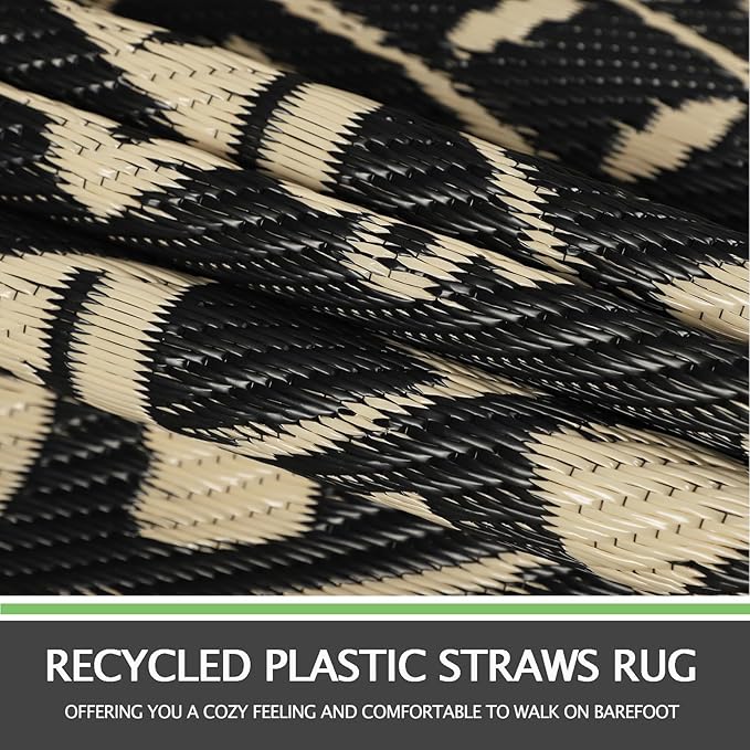 Capslpad 10Ft Round Outdoor Rug for Patio Reversible Mat Waterproof Plastic Straw Rug Boho Circle Indoor Outside Area Rug for RV Camping Picnic Pool Tent Balcony Beach Deck Doormats Decor, Beige