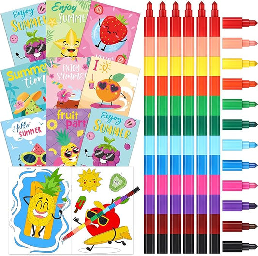 Pasimy 48 Pcs Summer Fruit Party Favors Coloring Books with Stackable Crayons Coloring Pages Drawing Booklet Party Supplies for DIY Art Painting Games Goodie Bag Fillers