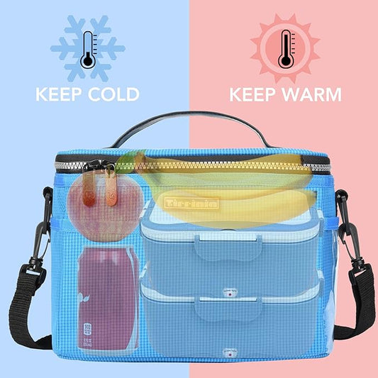 Tirrinia Insulated Lunch Box for Women Men, Leakproof Reusable Lunch Bag Containers for Adult,Working,Office,Lunch Soft Cooler Bag Tote for Picnic Hiking Beach,Blue Checkered