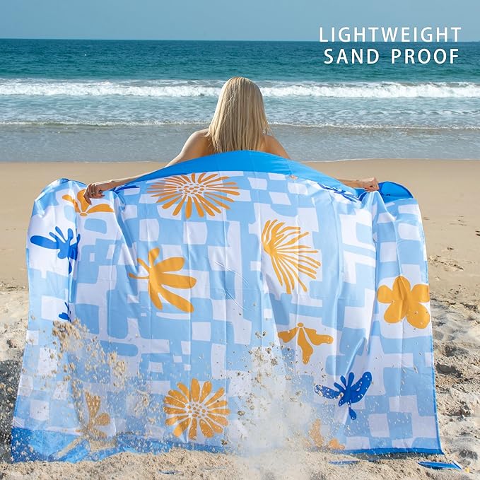 Sandproof Waterproof Beach Blanket, 80"x80" Large Beach Mat for 4-6 Adults, Lightweight Quick Dry Windproof Picnic Mat
