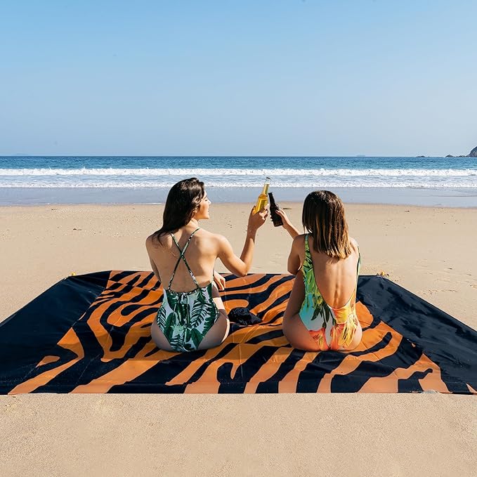 Sandproof Waterproof Beach Blanket, 80"x80" Large Beach Mat for 4-6 Adults, Lightweight Quick Dry Windproof Picnic Mat