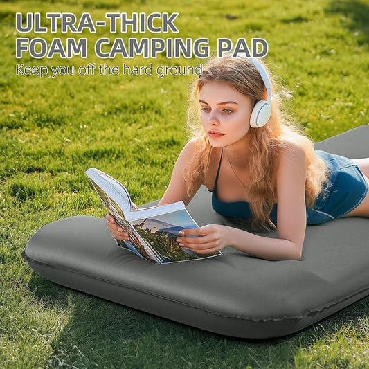 Memory Sleeping Pad, 3.1" Ultra-Thick Foam Sleeping Mats for Camping, Easy Inflate&Deflate,9.5 R-Value Insulated Camping Mattress Pad with Pillow, for Car Travel Tent