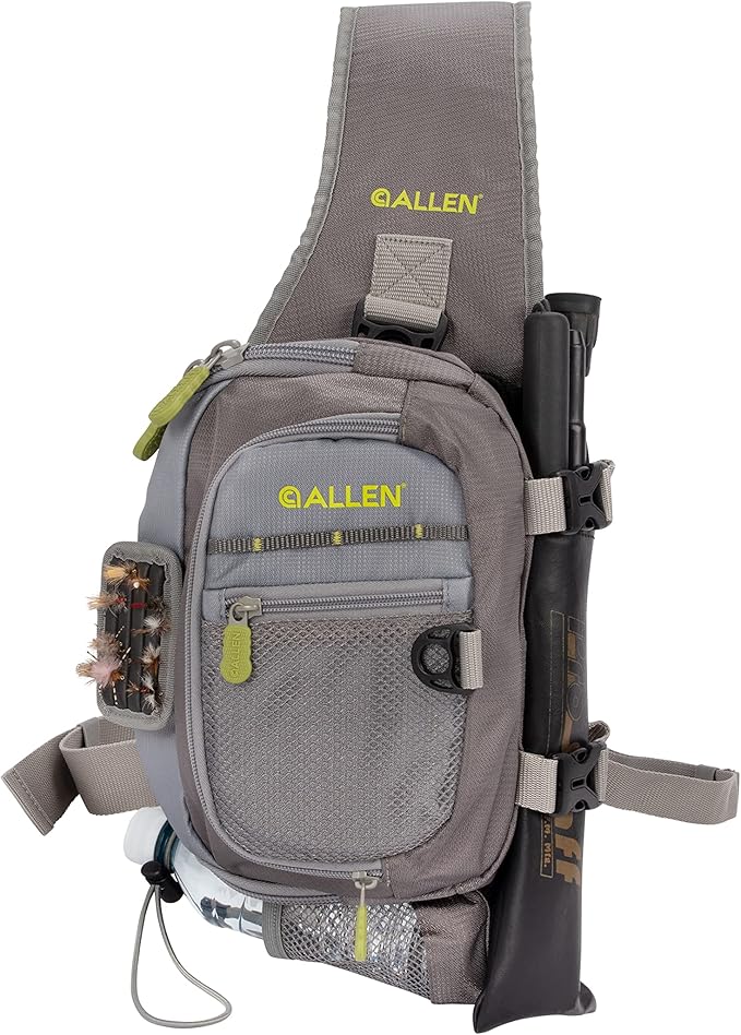 Allen Company Cedar Creek Fly Fishing Sling Pack - Fits up to 4 Tackle/Fly Boxes and Other Accessories - Gray and Lime/Olive