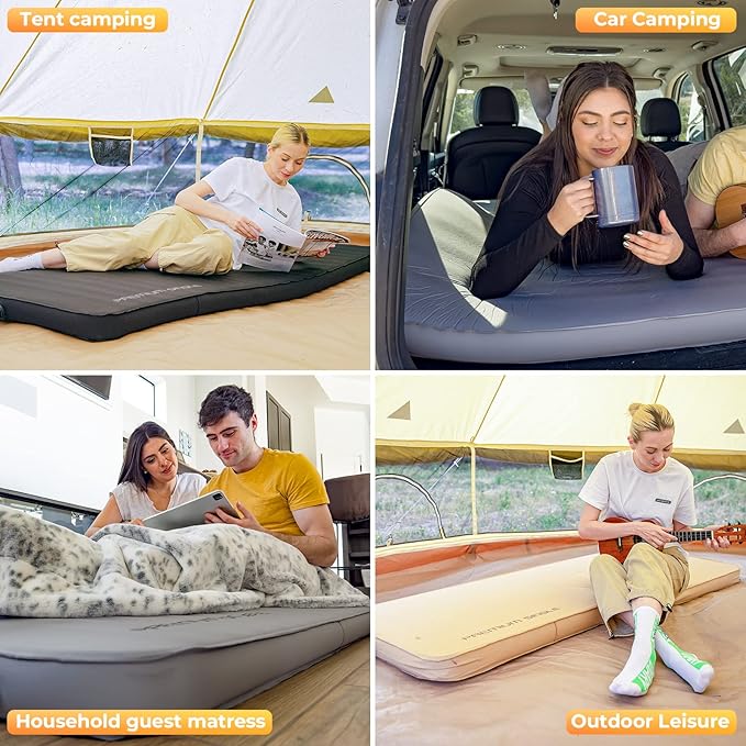 KingCamp Sleeping Pad for Camping, Self Inflating R 9.5 Sleeping Pad for All Seasons, 3" Thick Camping Mattress Mat for Outdoor Tent Cot Car Backpacking, PVC Free (Lightgrey/Charcoal)