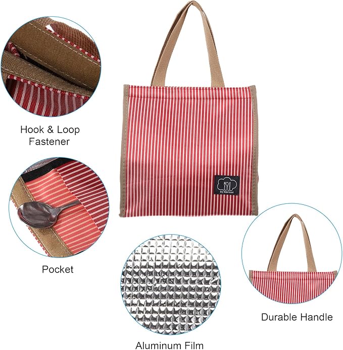 PATIKIL Insulated Lunch Bag, Oxford Cloth Waterproof Lunch Tote Bag Thermal Portable Lunch Box Food Container for Work Office Picnic Outdoor, 9.45"x5.91"x8.66", Red