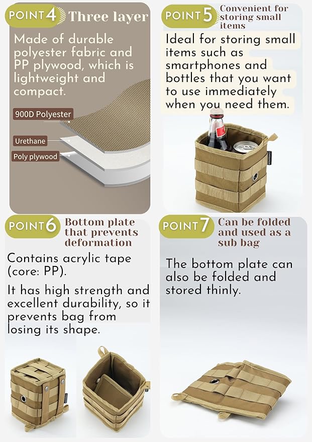 CAMPINGMOON Storage Box Accessory Gear Organizer XS for Camping Chair Tactical Table Field Rack Coyote BG-1212