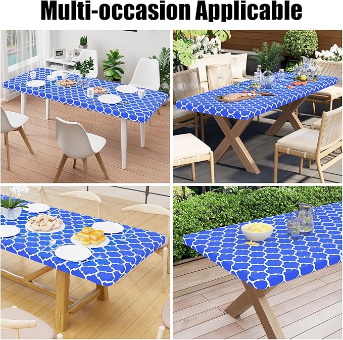 Smiry Rectangle Picnic Table Cover, Waterproof Elastic Fitted Camping Tablecloths for 5 Foot Tables, Wipeable Flannel Backed Vinyl Tablecloth Protector for Indoor, Outdoor (Blue, 36x60 Inches)