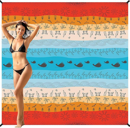 BYDOLL Beach Blanket 78''X81'' 4-7 Adults Oversized Lightweight Waterproof Sandproof Blanket for Beach Large Picnic Mat Travel Camping