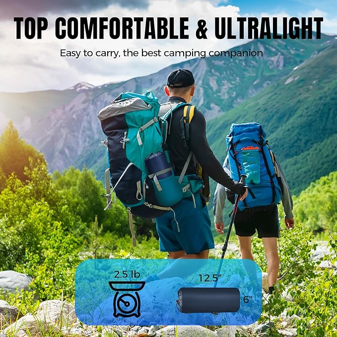 Camping Sleeping Pad, 6.8'' Extra Thickness Reinforced Sleeping Pad for Camping with Pillow Built-in Foot Pump, 79 * 28IN Ultralight Self Inflating Air Mattress Mat for Backpacking Hiking Tent