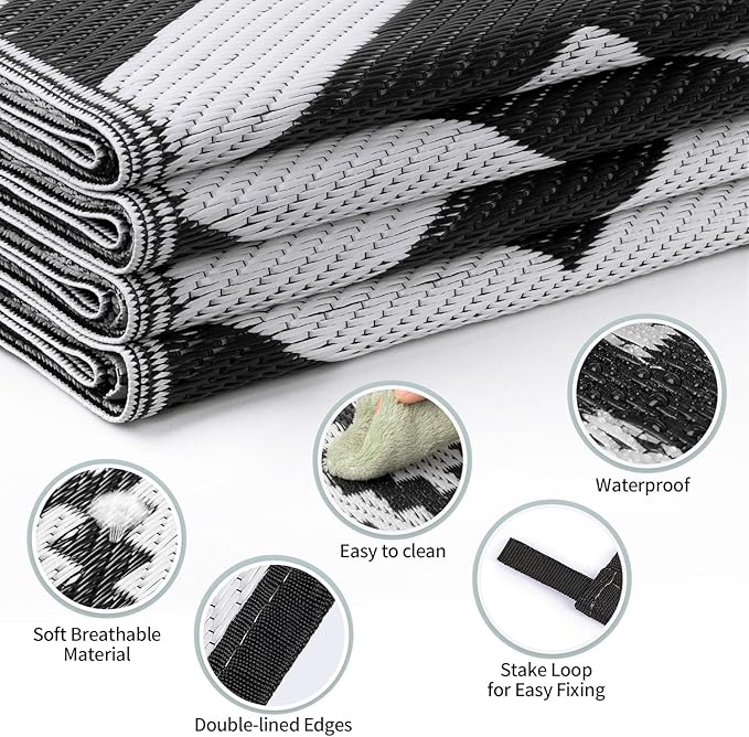 Outdoor Rugs Patio Camping Waterproof - 6x9 Plastic Straw Patio Rug Portable for Campers, Outside RVs Mat, Outdoor Area Carpet for Patios Clearance, Backyard Porch, Balcony, Picnic