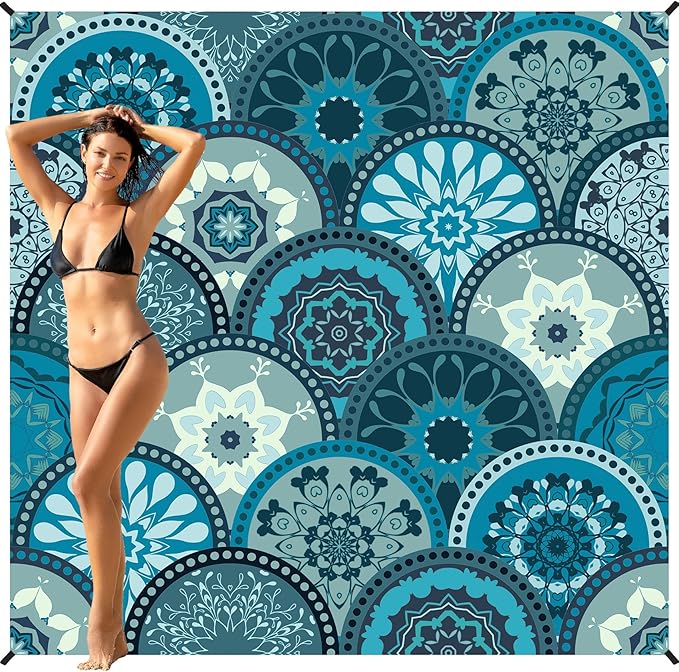 BYDOLL Beach Blanket 78''X81'' 4-7 Adults Oversized Lightweight Waterproof Sandproof Blanket for Beach Large Picnic Mat Travel Camping