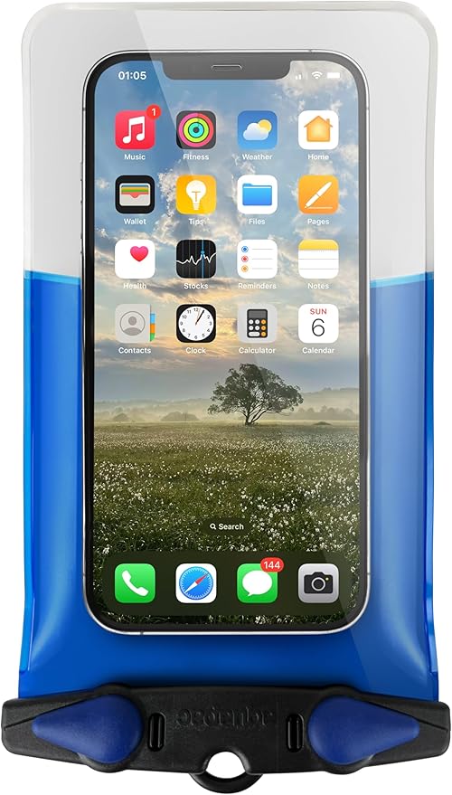 Aquapac Waterproof Phone Case, Medium, Blue, Lanyard, iPhone and Android, Made in The UK, Hiking, Mountain Biking, Running Accessory, Travel Essential, 5 Year Warranty. IPX8 Certified to 30 ft deep.