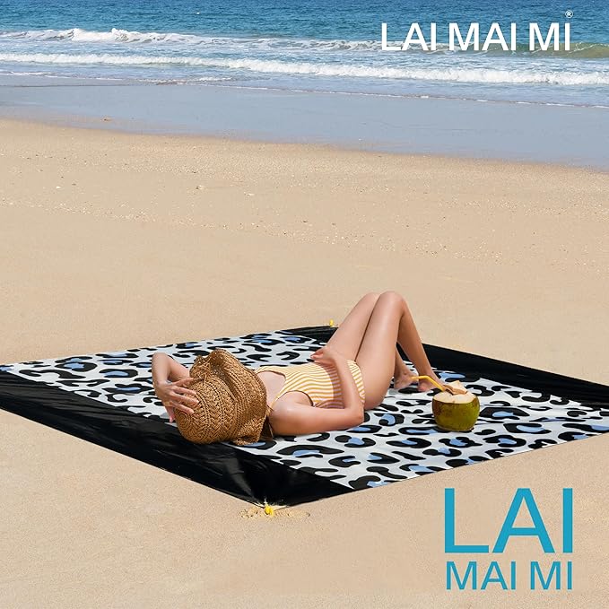 Sandproof Waterproof Beach Blanket, 80"x80" Large Beach Mat for 4-6 Adults, Lightweight Quick Dry Windproof Picnic Mat