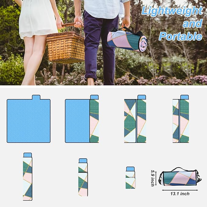 Picnic Blankets Outdoor Extra Large Thick- Waterproof Beach Mat Sand Free Foldable with Carry Strap,Portable Camping Blanket, Park Blanket for Grass Lawn Hiking Travel Concerts Gifts Ideas