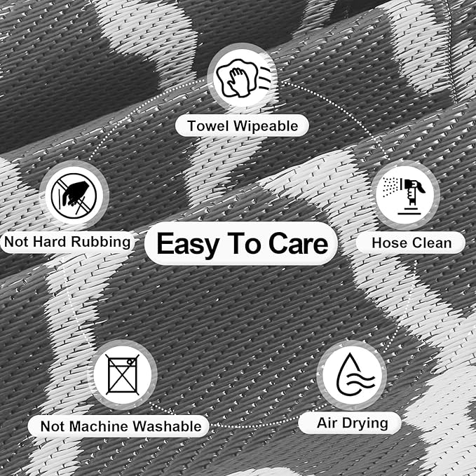 OutdoorLines Indoor Outdoor Rugs for Patio 5 Feet - Reversible Outside Carpet, Stain & UV Resistant Portable RV Mats, Plastic Straw Rug for Camping, Pool Deck, Porch Moroccan/Grey & White