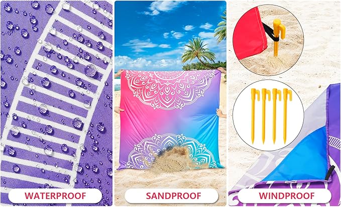 Beach Blanket Waterproof Sandproof Extra Large Beach Mat 79" X 83"/120"x108"for 1-8 Adults Quick Drying Durable Outdoor Picnic Mat for Beach Travel Camping Hiking