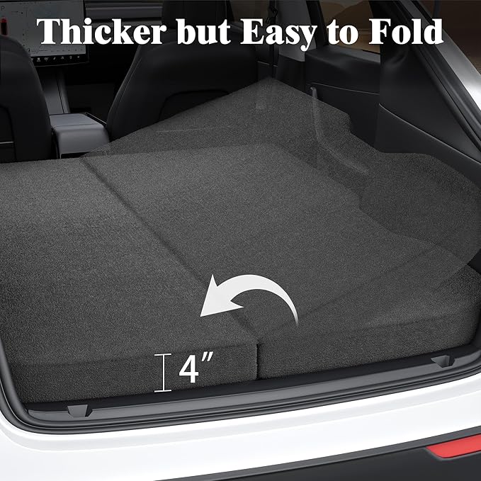 Ferlizer 4" Memory Foam Camping Mattress for Tesla Model 3, 74" x 43", Foldable Car Sleeping Pad with Plush Washable Cover, CertiPUR-US Certified, Dark Grey