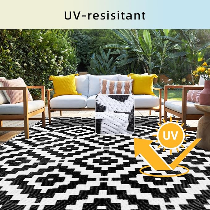 Favoyard Outdoor Rug 8x10 ft Waterproof Reversible Patio Plastic Straw Rugs for Decor Clearance Outside Large RV Camping Area Carpet Mat for Porch Deck Balcony Pool Backyard Picnic Beach Camper Door