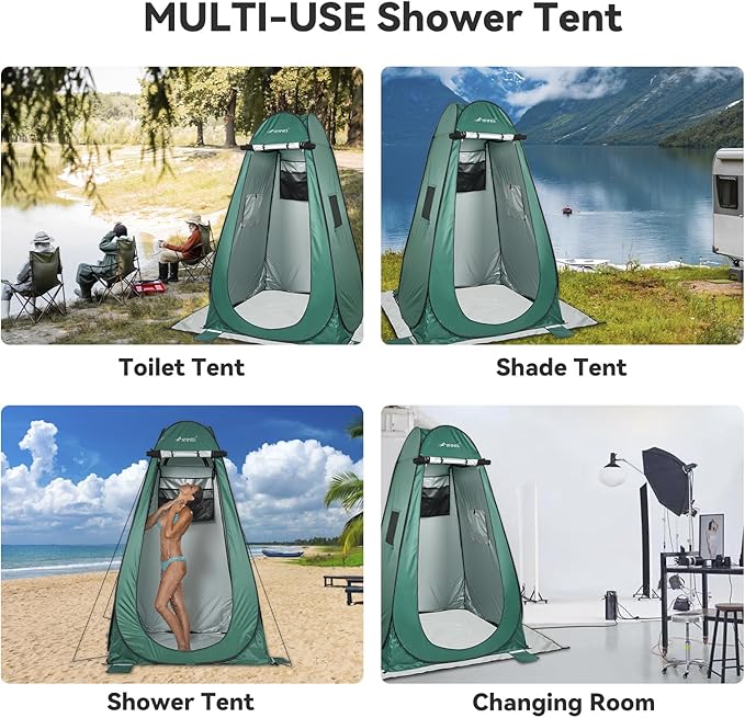 Pop Up Shower Tent, 75” x 48”x 48” Portable Outdoor Bathroom Privacy Shower Camping Tent Changing Toilet with Carry Bag, for Camping Hiking Beach Picnic Fishing