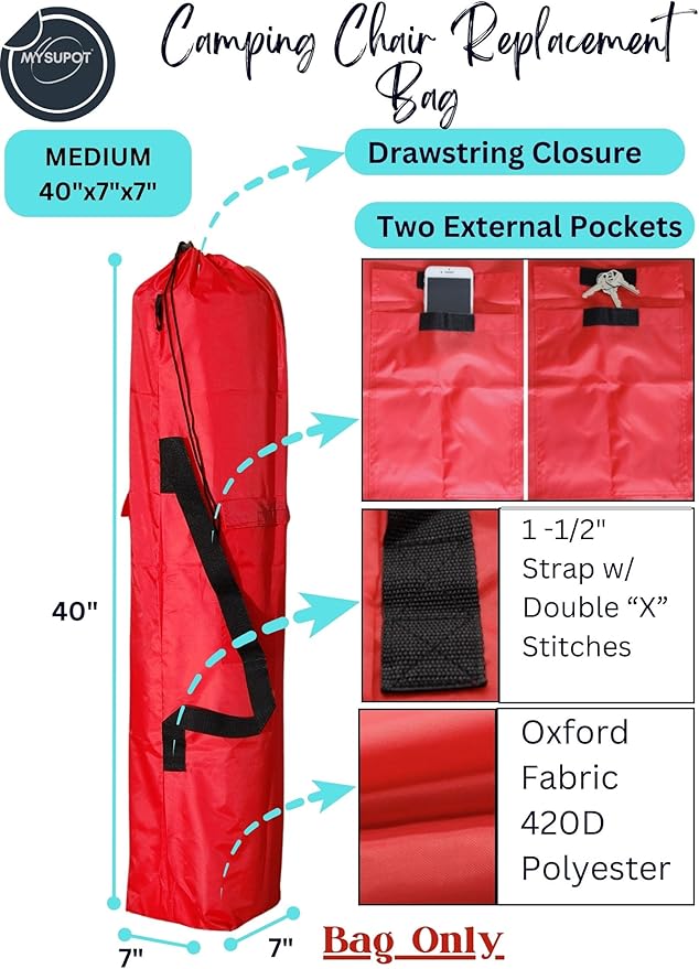 Replacement Bag for Folding Camping Chair, Portable Camp Chair, Hammock, Yoga Mat, Umbrella, Tents, Tripods, Fishing Poles - 420D Oxford Polyester Fabric