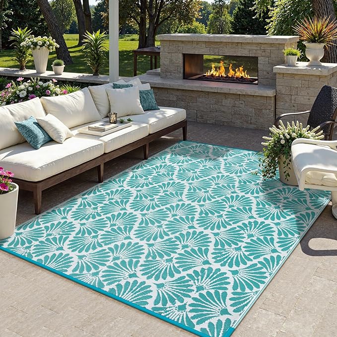 Lahome Waterproof Outdoor Rugs for Camping 6x9, Plastic Straw Lightweight Portable Reversible Rv Rug, Outdoor Carpet for Pool Beach Balcony Tent Patio Deck, Teal 6'x9'