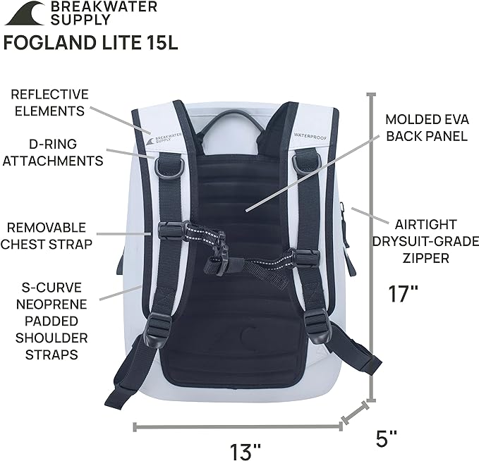 Breakwater Supply™ 100% Waterproof Submersible Backpack, Laptop Bag, Airtight Zippers | Travel Outdoors | Fogland 25L 20L 15L