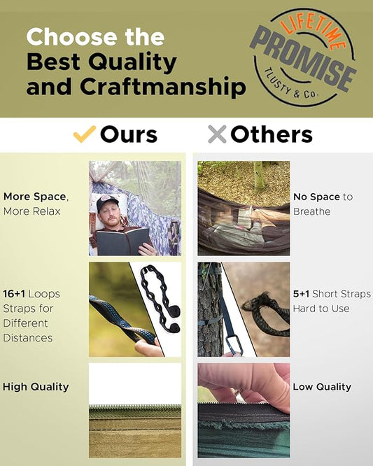 Sunyear Camping Hammock, Portable Single & Double Hammock with Net, 2 Person Hammock Tent with 2 * 10ft Straps, Best for Outdoor Hiking Survival Travel