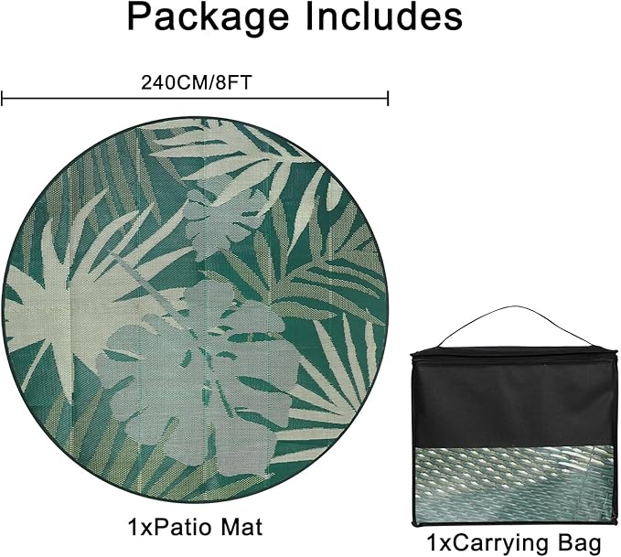 Homcomoda Round Outdoor Rugs 8Ft Waterproof Reversible Patio Rugs Outdoor Clearance Lightweight Outdoor Rugs Portable RV Camping Mats for Tents Deck Porch BBQ Beach Backyard