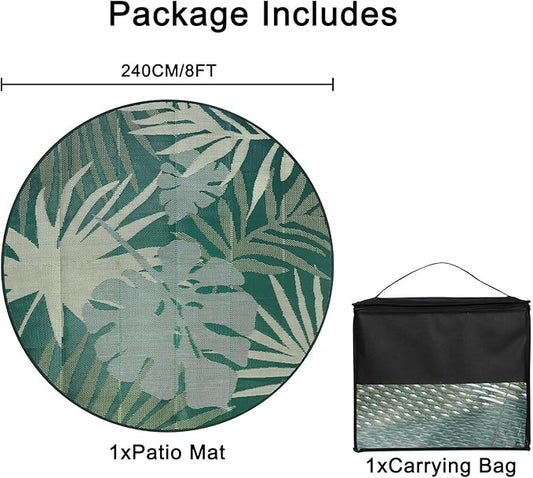 Homcomoda Round Outdoor Rugs 8Ft Waterproof Reversible Patio Rugs Outdoor Clearance Lightweight Outdoor Rugs Portable RV Camping Mats for Tents Deck Porch BBQ Beach Backyard
