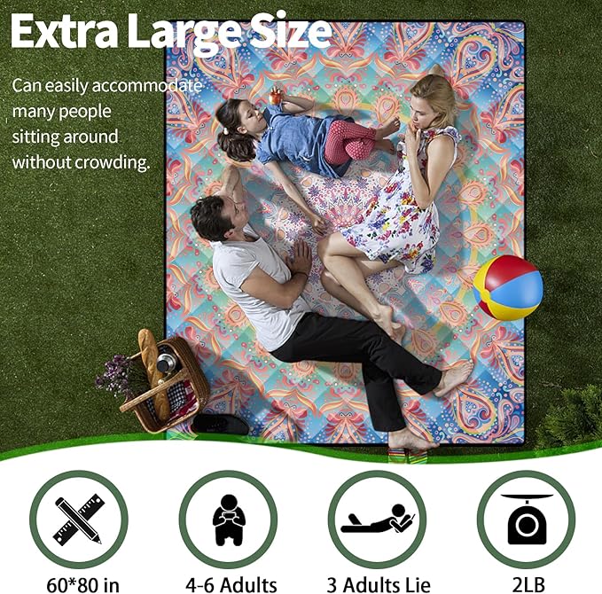 Picnic Blankets 60x80 Packable Beach Blanket Sand Falls Through Large Patios Mat for Working Out Coolest Canping Organization Road Trip Things Gift for Teenage Girls Toddler RV Owners Décor