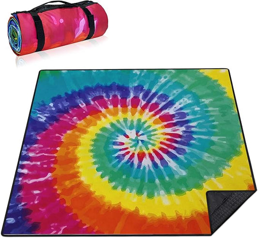 Extra Large Picnic Blankets Waterproof Foldable (80 "x 80") Beach Blanket Waterproof Sandproof,3-Layer Thicking Mat Outdoor Packable Camping Blanket(tie-dye)