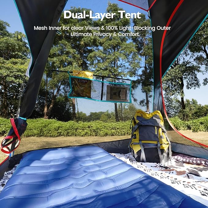 Camping Tent 2 Person, Waterproof & Blackout Double Layer Pop Up Outdoor Tent for Park, Picnic, Travel, Portable and Easy Setup