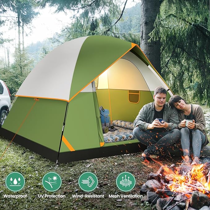 COBIZI Camping Tent, 4/6 Person Easy Setup Waterproof Windproof Backpacking Tent with Removable Rainfly, Lightweight Portable Outdoor Family Tents for Camping, Travel, Fishing, Hiking, Scouts