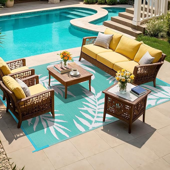 Outdoor Rugs Patio Camping Waterproof - 6x9 Plastic Straw Patio Rug Portable for Campers, Outside RVs Mat, Outdoor Area Carpet for Patios Clearance, Backyard Porch, Balcony, Picnic