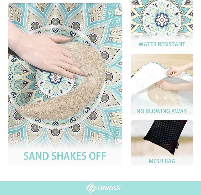 Beach Blanket Waterproof Sandproof Oversized 95”x 80”,Sand Free Beach Mat with Corner Pockets,Portable Mesh Bag for Beach Festival,Picnic,Travel and Outdoor Camping (Tealish Green)