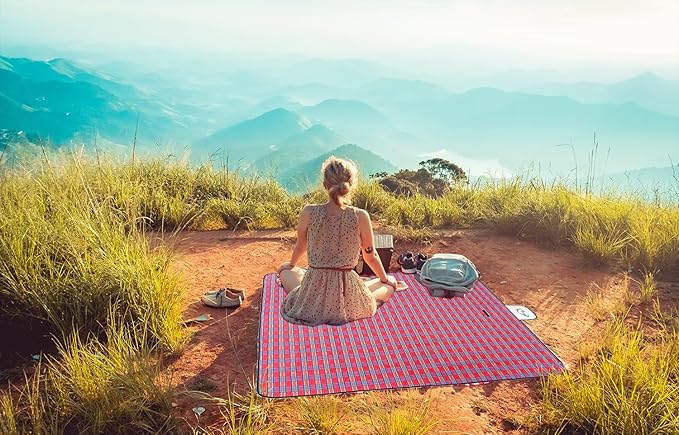 Wind Tour Family Outdoor Waterproof Durable Picnic Blankets with Carry Strap,Foldable 50×70.9 inch Sandproof Picnic Floor Mat for Kids Playground Camping Park Hiking Grass Travelling (1, Red)