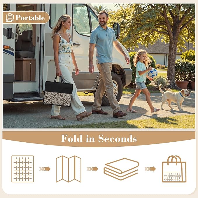 Lahome 6x9 Outdoor Rugs for Patios Waterproof, Plastic Straw Portable Reversible Rv Rug, Porch Floor Camping Carpet for Balcony Tent, Khaki 6'x9'