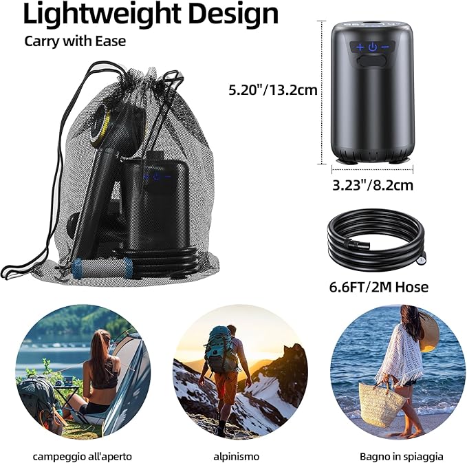 Portable Camping Shower, Upgraded Outdoor Shower with 10 Gear Switching, Fahrenheit Display & 8000mAh Rechargeable Battery Pump IPX8 Waterproof for Camp, Hiking, Car Washing